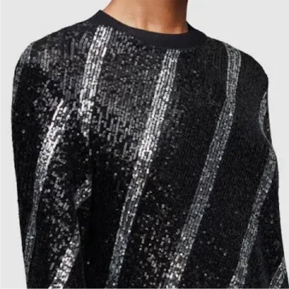 Like New All Saints Jules Sequined Dress Black Silver Generous Size XS - Picture 3 of 13